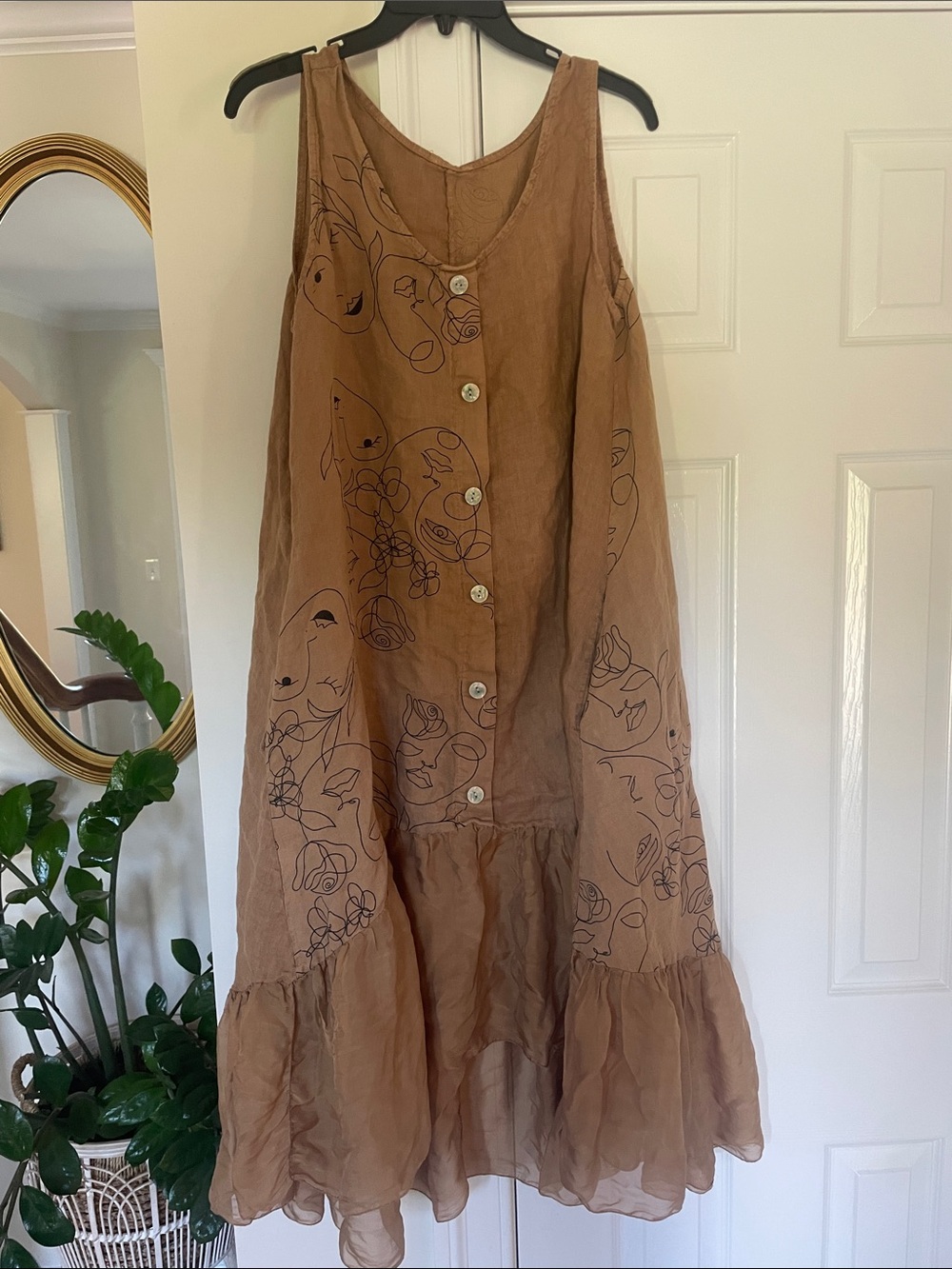Source Unknown Brown Sleeveless Floral faux Button-Front High-Low Dress